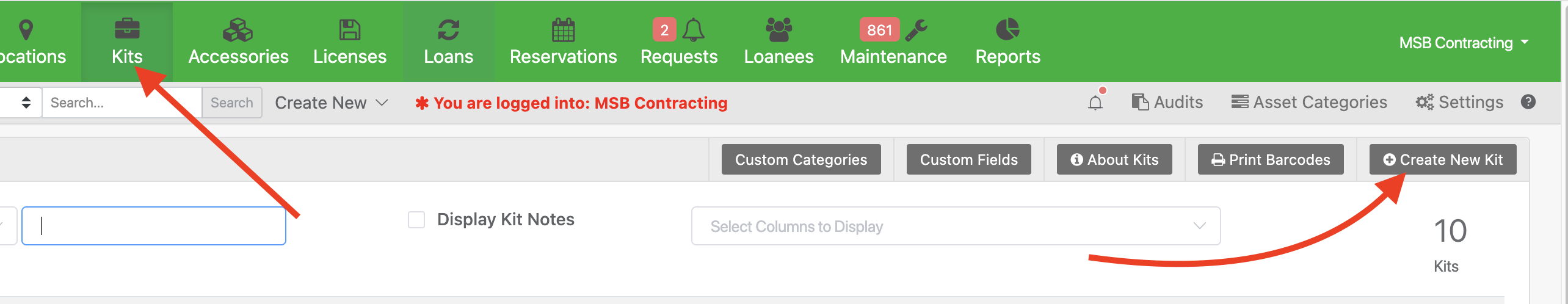 Image showing where create new kit button is